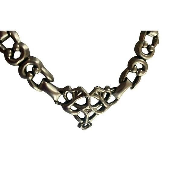 Vintage Unique Heavy Silver tone Chain-Link Necklace With Ornate Centerpiece 18 - Picture 2 of 6